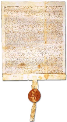 "King John of England agreed, in 1215, to the demands of his barons and authorized that handwritten copies of Magna Carta be prepared on parchment, affixed with his seal, and publicly read throughout the realm. Thus he bound not only himself but his "heirs, for ever" to grant "to all freemen of our kingdom" the rights and liberties the great charter described. With Magna Carta, King John placed himself and England's future sovereigns and magistrates within the rule of law."
